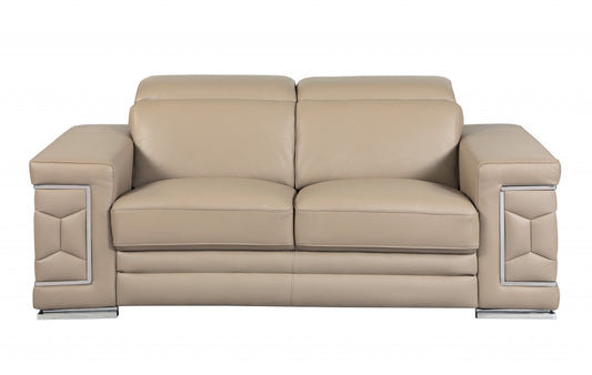 71" Beige And Silver Genuine Leather Love Seat-0