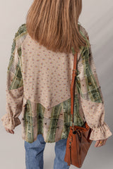 Floral Plaid Patchwork Ruffle Waffle Knit Shacket