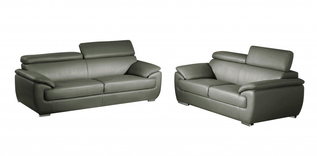 Two Piece Indoor Gray Genuine Leather Five Person Seating Set-4