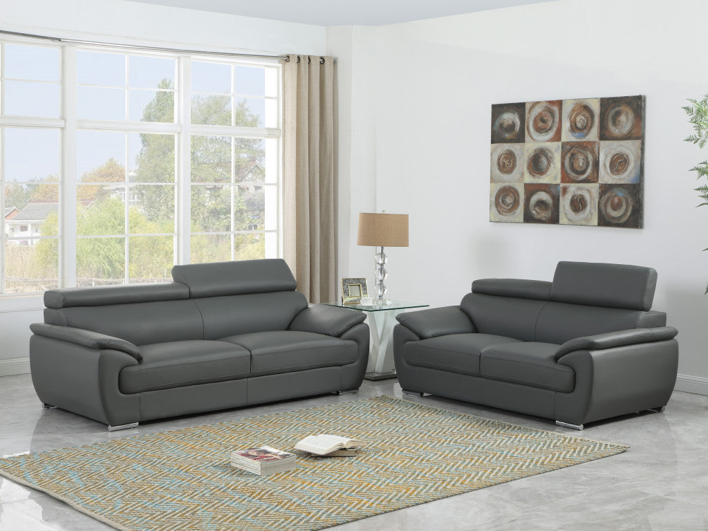 Two Piece Indoor Gray Genuine Leather Five Person Seating Set-7