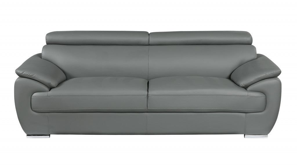 Two Piece Indoor Gray Genuine Leather Five Person Seating Set-0