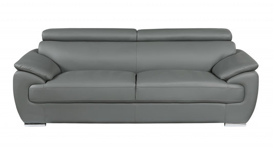 Two Piece Indoor Gray Genuine Leather Five Person Seating Set-0