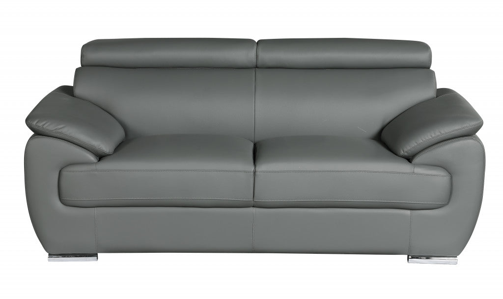 Two Piece Indoor Gray Genuine Leather Five Person Seating Set-2