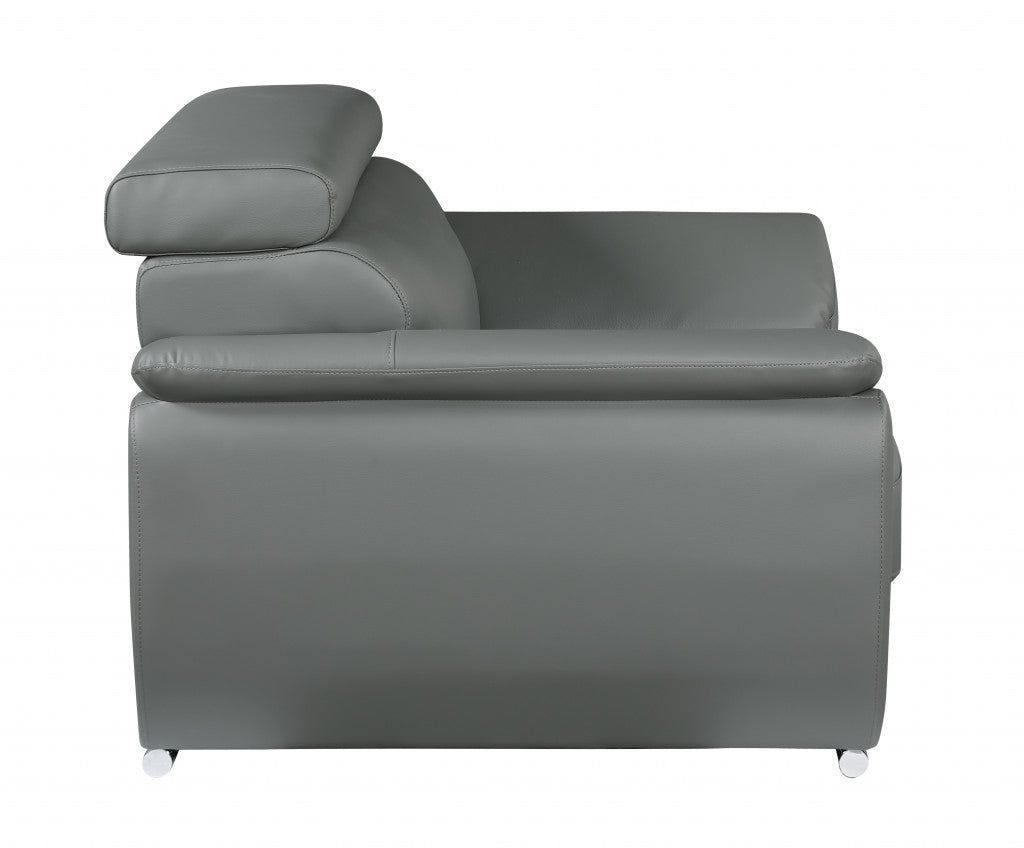Two Piece Indoor Gray Genuine Leather Five Person Seating Set-3