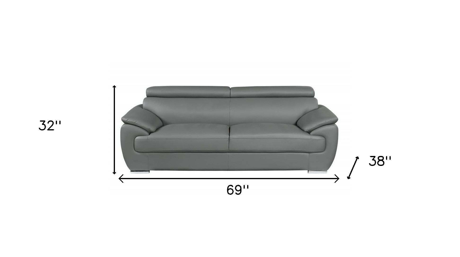 Two Piece Indoor Gray Genuine Leather Five Person Seating Set-8