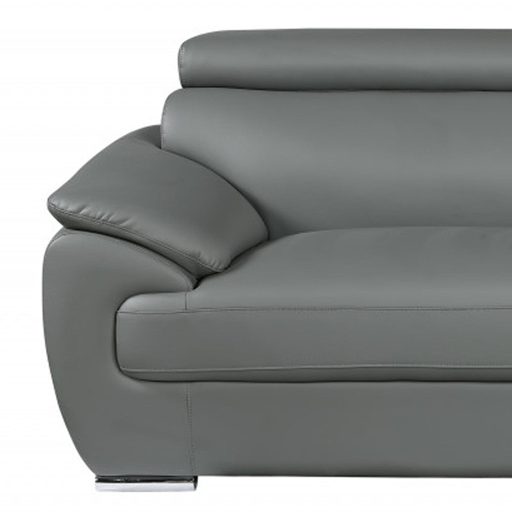 Two Piece Indoor Gray Genuine Leather Five Person Seating Set-6