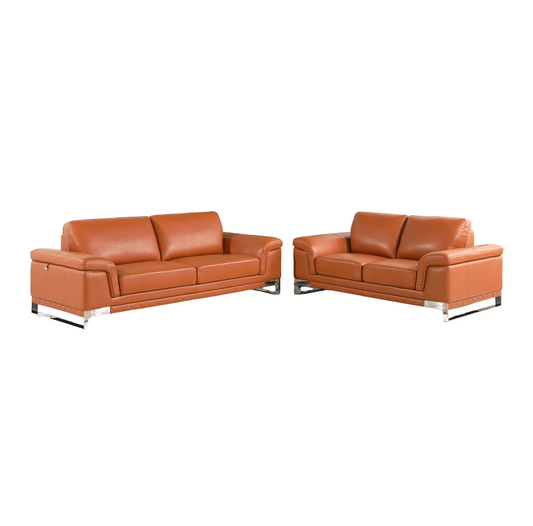 Two Piece Indoor Camel Italian Leather Five Person Seating Set-0