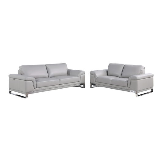 Two Piece Indoor Light Gray Italian Leather Five Person Seating Set-1