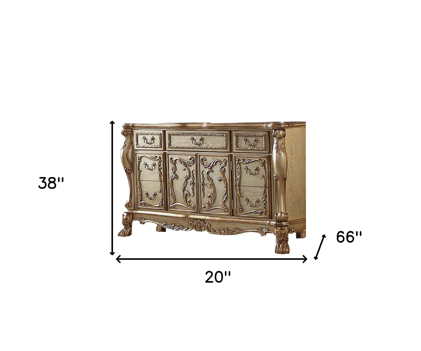 66" Gold Solid Wood Carved Scrollwork Seven Drawer Sideboard with Two Doors-5