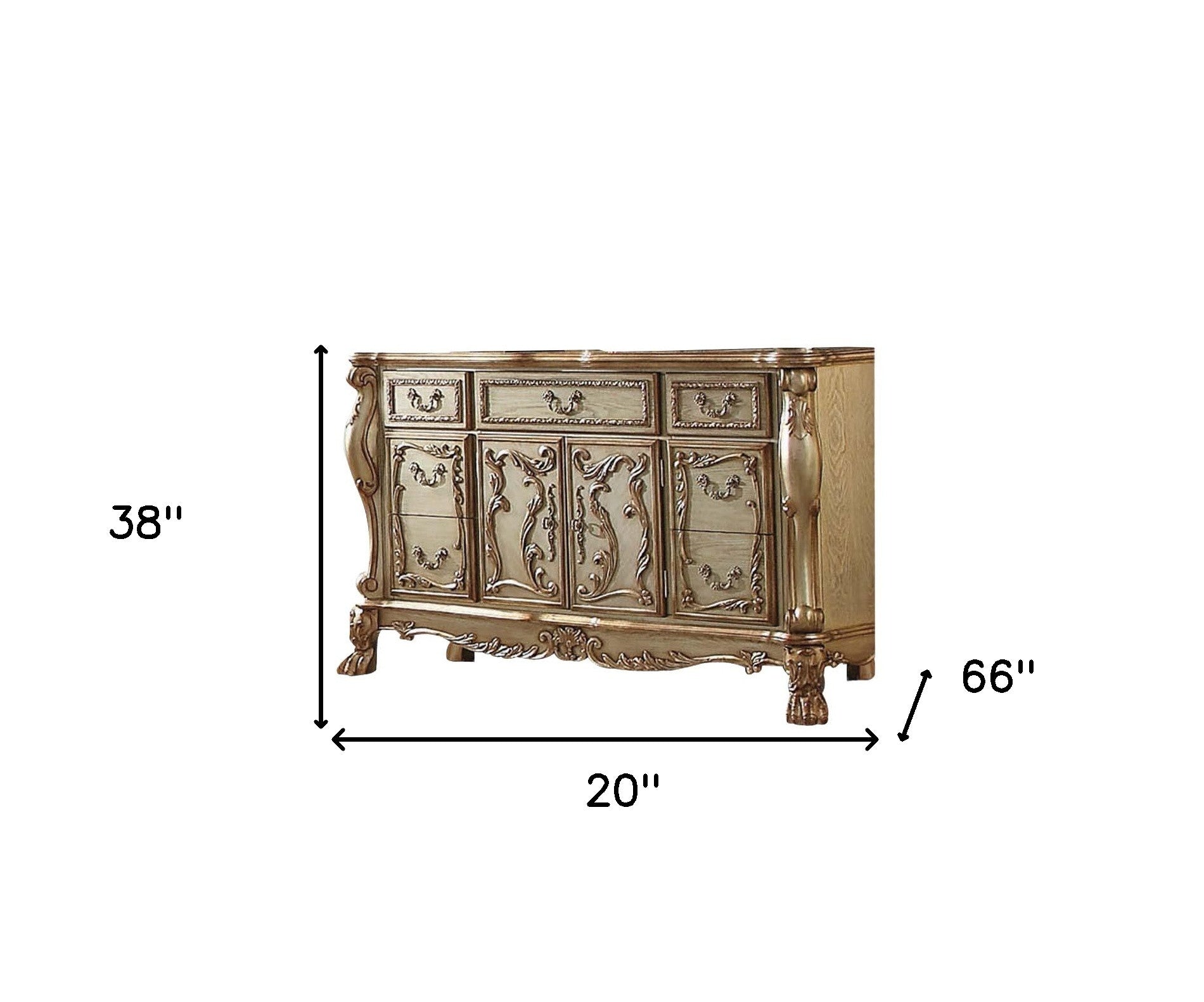 66" Gold Solid Wood Carved Scrollwork Seven Drawer Sideboard with Two Doors-5