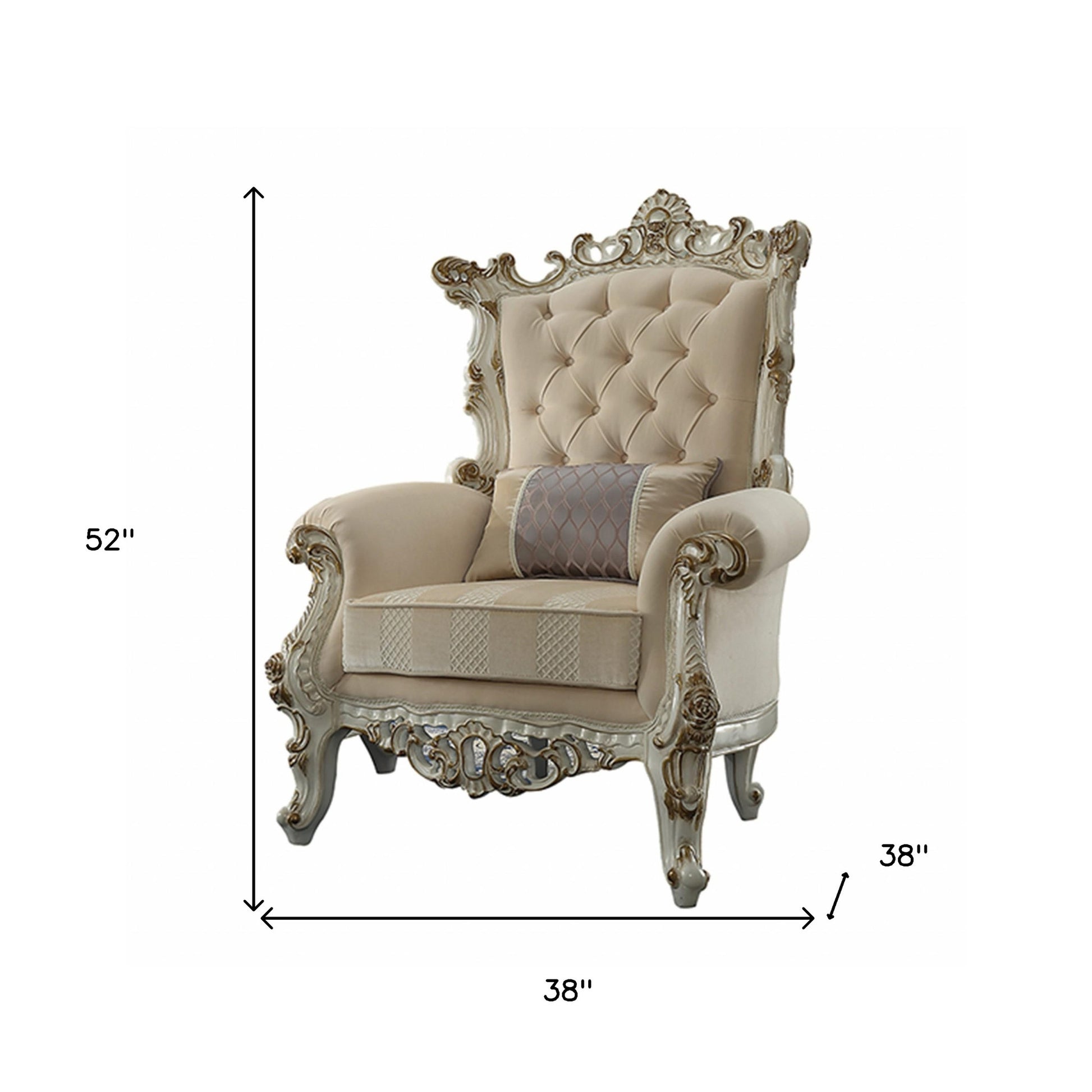 38" Pearl Fabric Striped Tufted Chesterfield Chair And Toss Pillow-4
