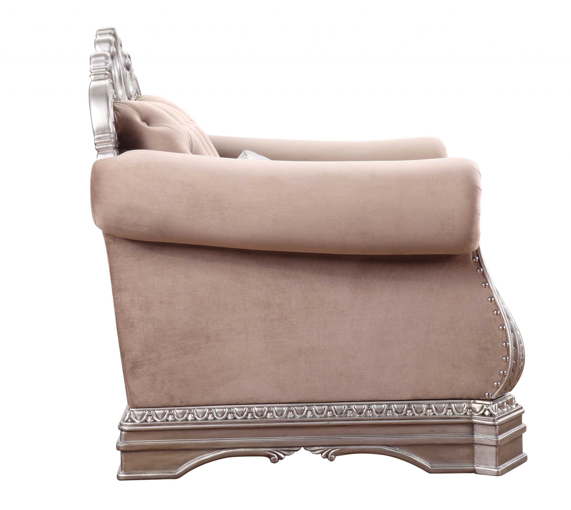 42" Cherry Blossom Pink and Silver Velvet Tufted Arm Chair And Toss Pillow-3