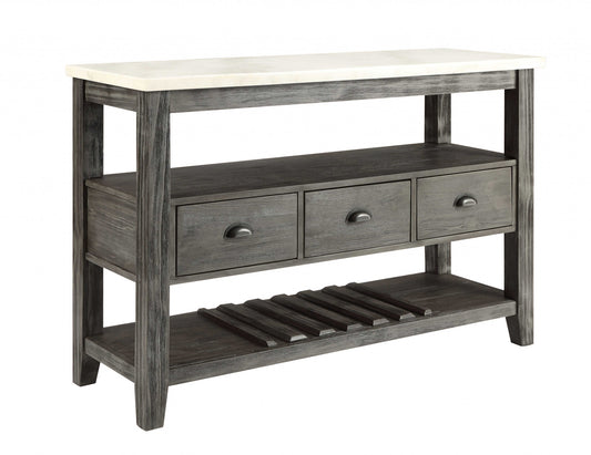 18" X 54" X 36" White Marble Gray Oak Wood Server-1