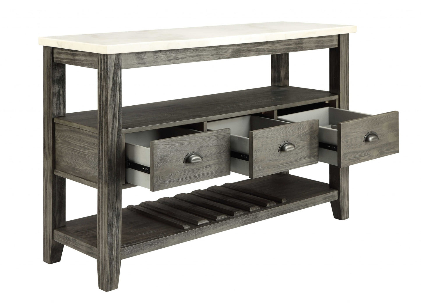 18" X 54" X 36" White Marble Gray Oak Wood Server-2