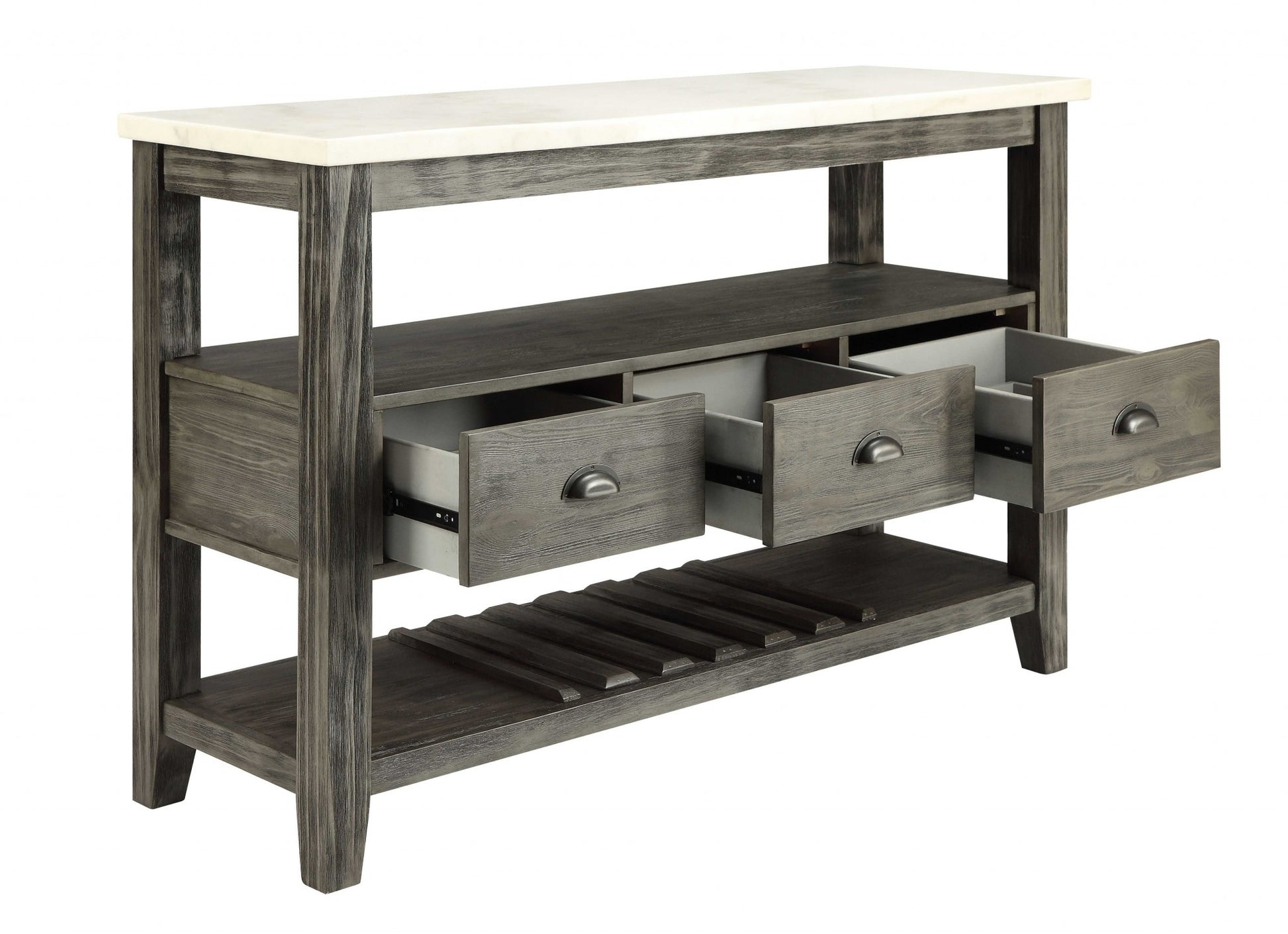 18" X 54" X 36" White Marble Gray Oak Wood Server-2