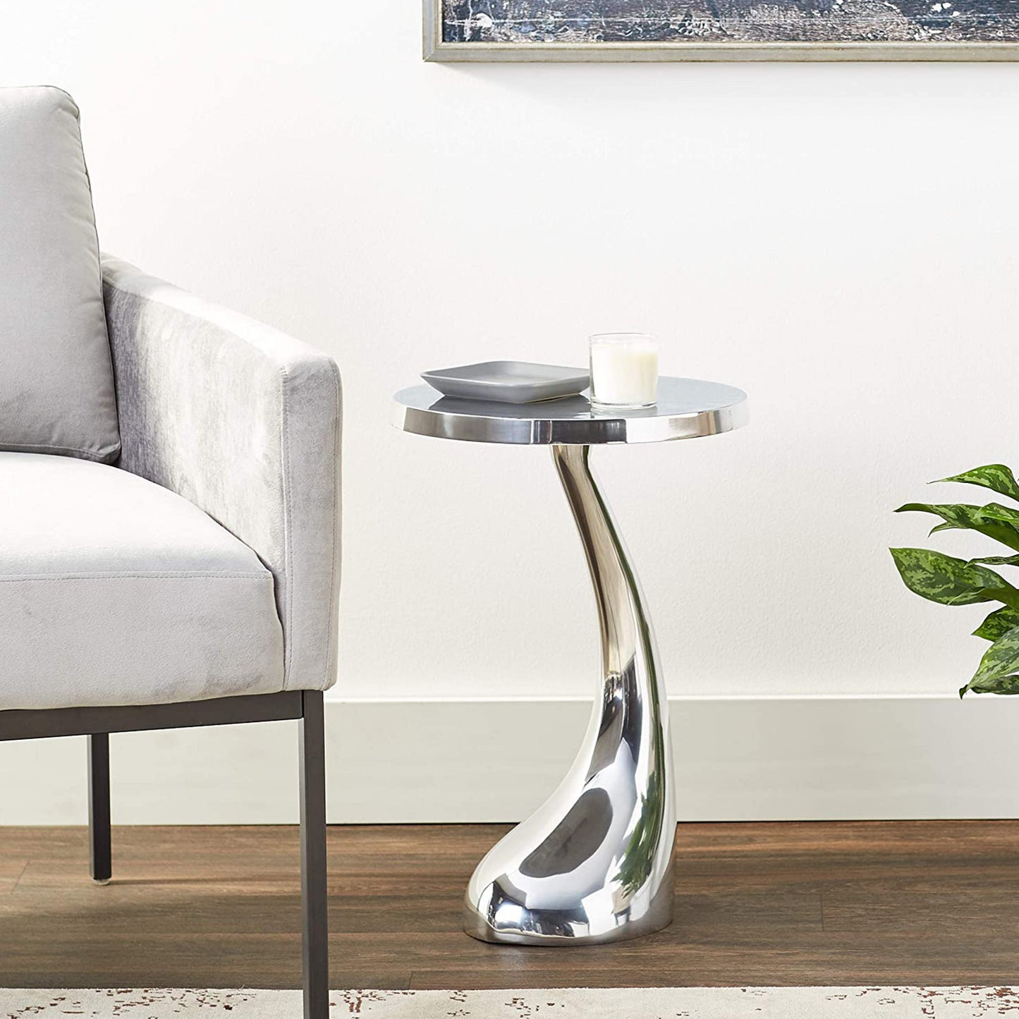 21" Silver Aluminum Round Abstract End Table-5