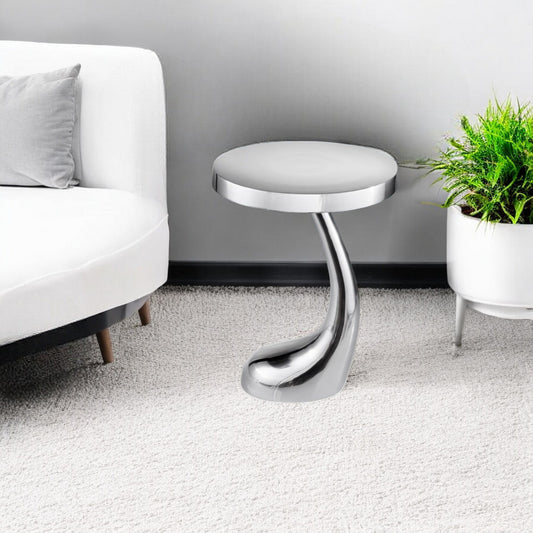 21" Silver Aluminum Round Abstract End Table-0