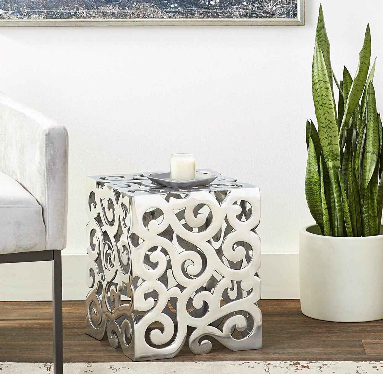 17" Silver Aluminum Square End Table-4