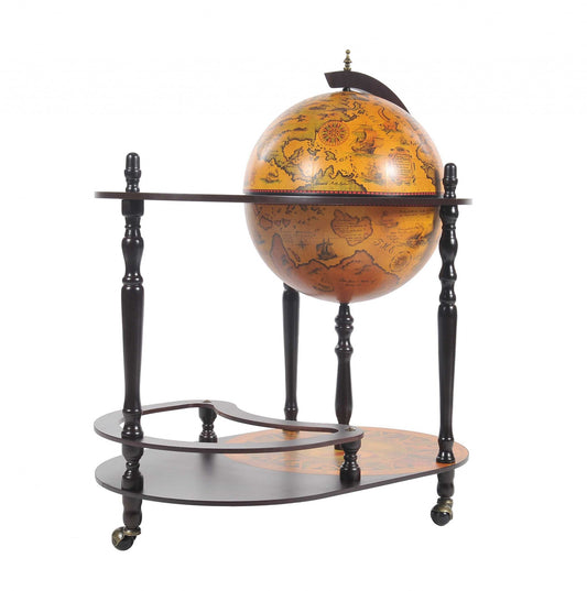 32" Brown Solid Wood Oval Rolling Bar Cart With Wine Storage-1