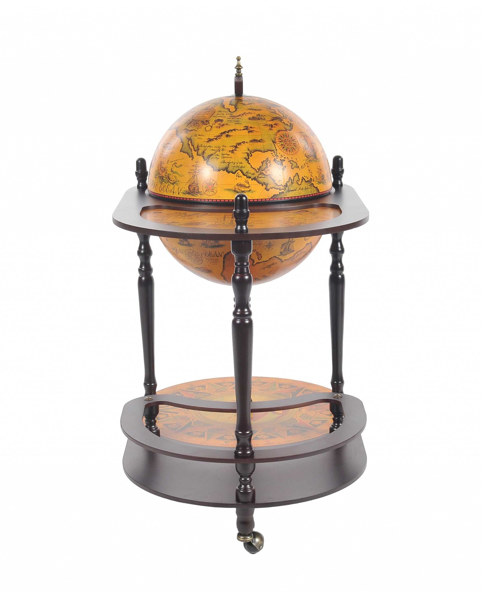 32" Brown Solid Wood Oval Rolling Bar Cart With Wine Storage-2
