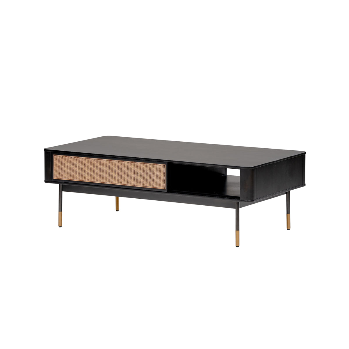 47" Black and Brown Solid Wood And Steel Coffee Table With Drawer And Shelf-3