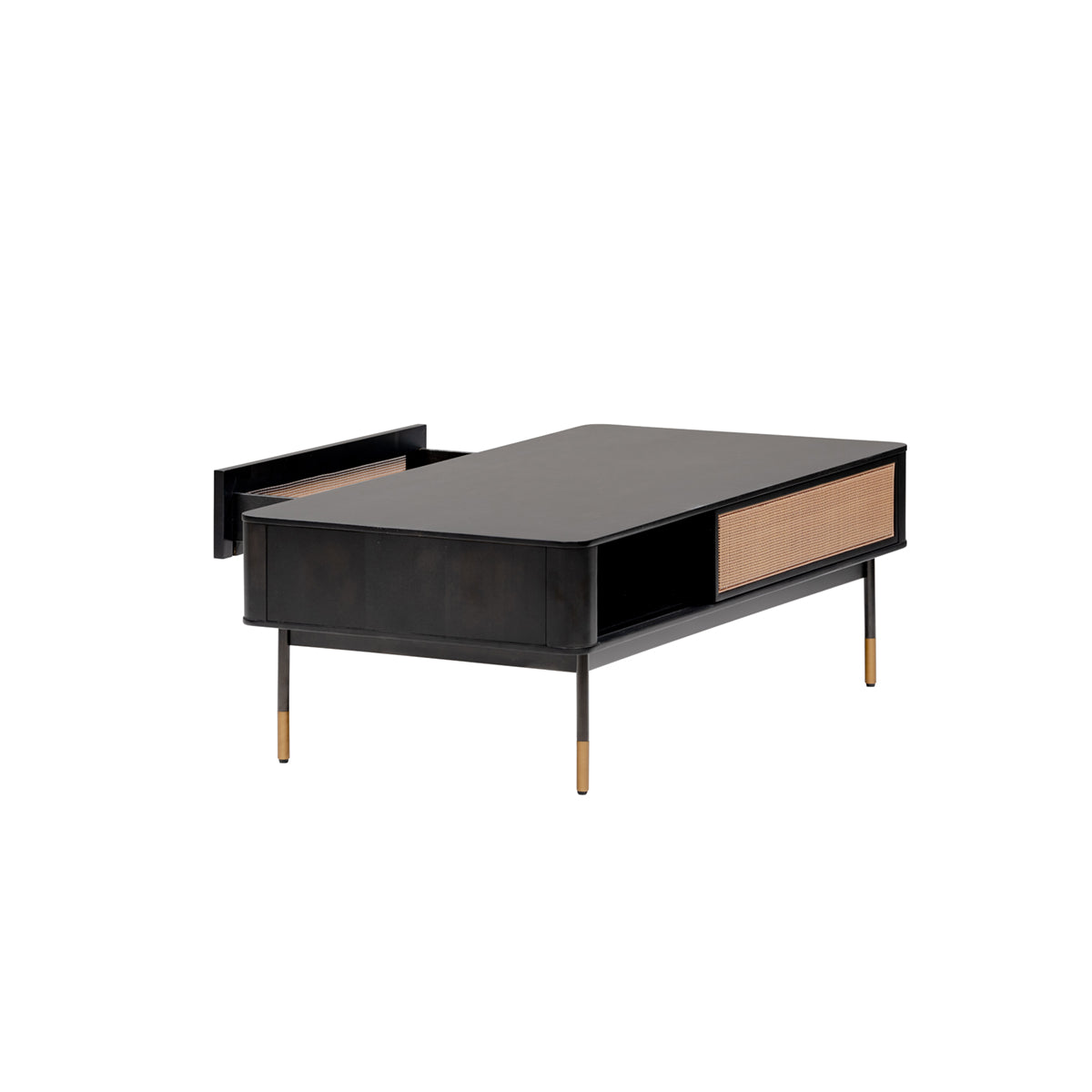 47" Black and Brown Solid Wood And Steel Coffee Table With Drawer And Shelf-5