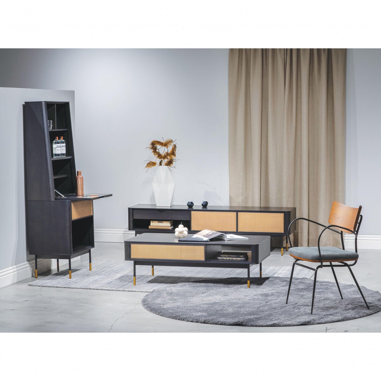 47" Black and Brown Solid Wood And Steel Coffee Table With Drawer And Shelf-6