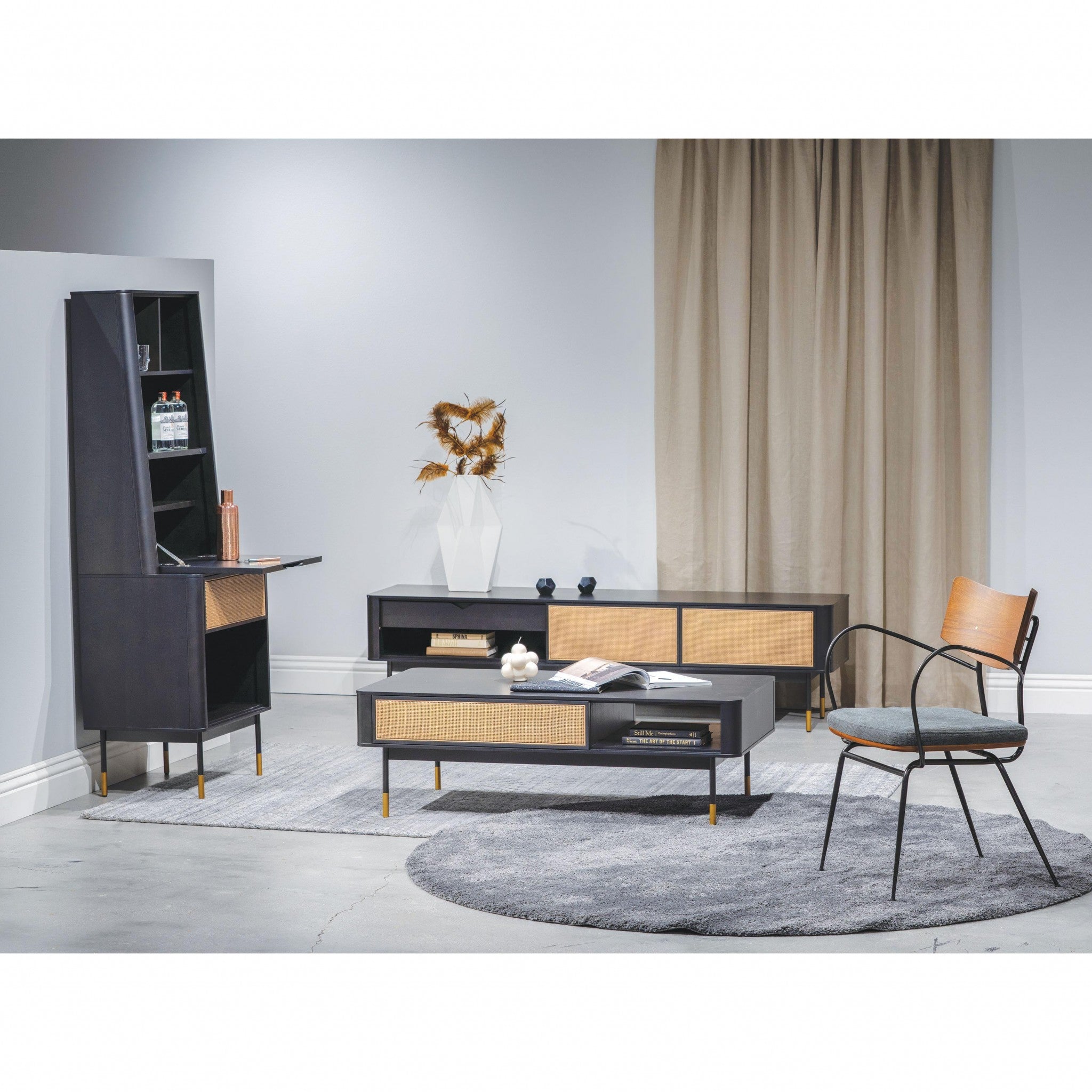 47" Black and Brown Solid Wood And Steel Coffee Table With Drawer And Shelf-6