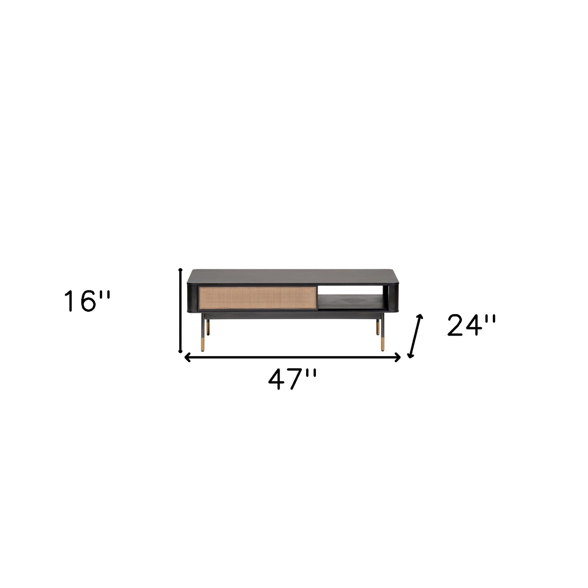 47" Black and Brown Solid Wood And Steel Coffee Table With Drawer And Shelf-7
