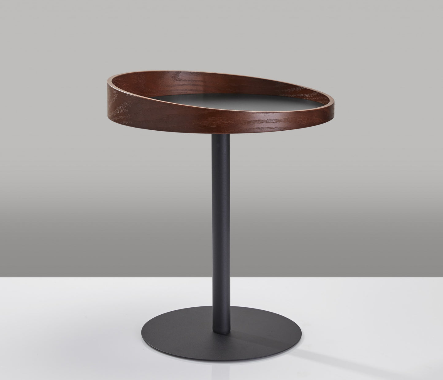 22" Black And Walnut Wood And Metal Round Pedestal End Table-4