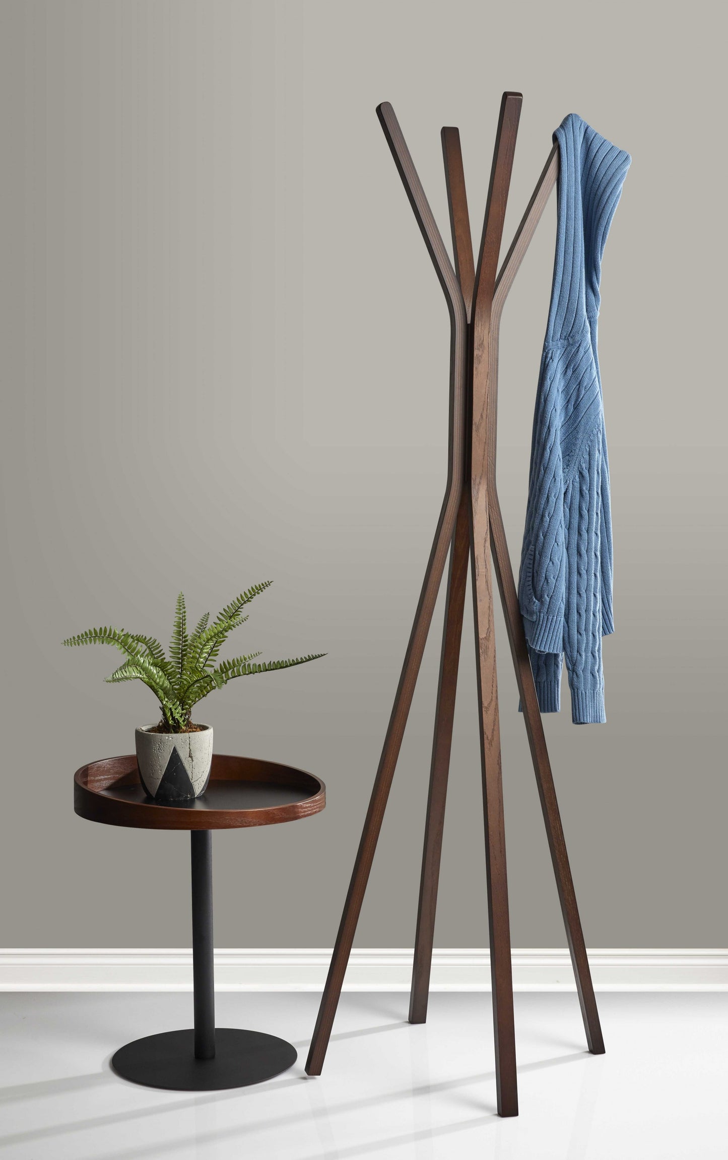 22" Black And Walnut Wood And Metal Round Pedestal End Table-6