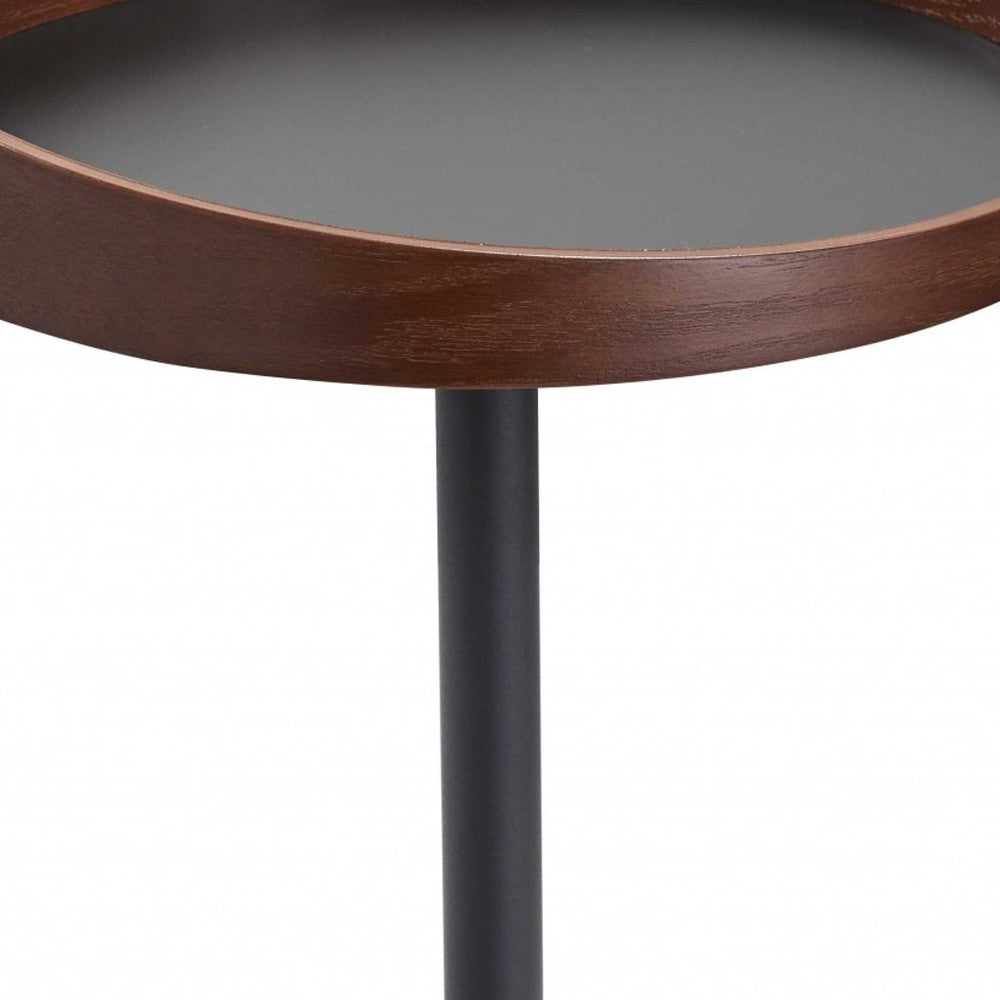 22" Black And Walnut Wood And Metal Round Pedestal End Table-2