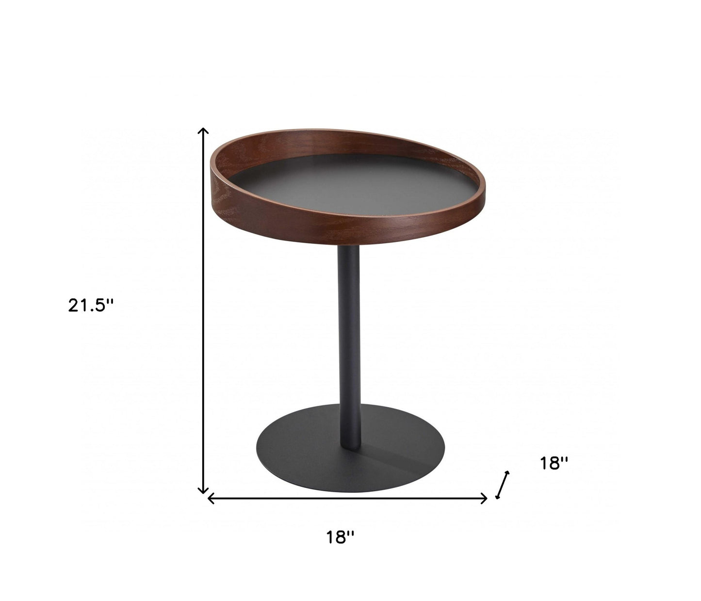 22" Black And Walnut Wood And Metal Round Pedestal End Table-7