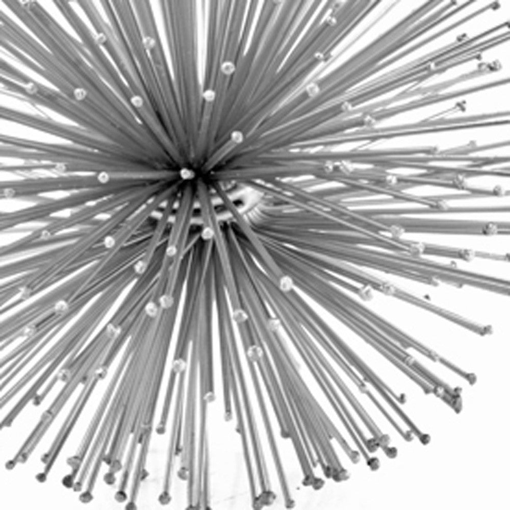 6" Silver Iron Decorative Urchin Spiky Sphere Tabletop Sculpture-2