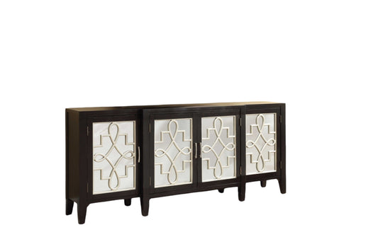 72" Black And Silver Mirrored Solid Wood Distressed Solid Console Table-0