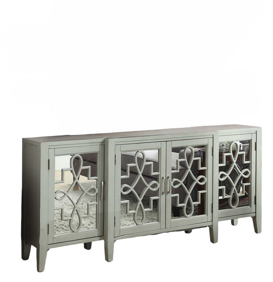 72" Gray And Silver Mirrored Wood Distressed Solid Console Table-1