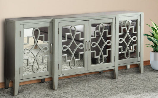 72" Gray And Silver Mirrored Wood Distressed Solid Console Table-0