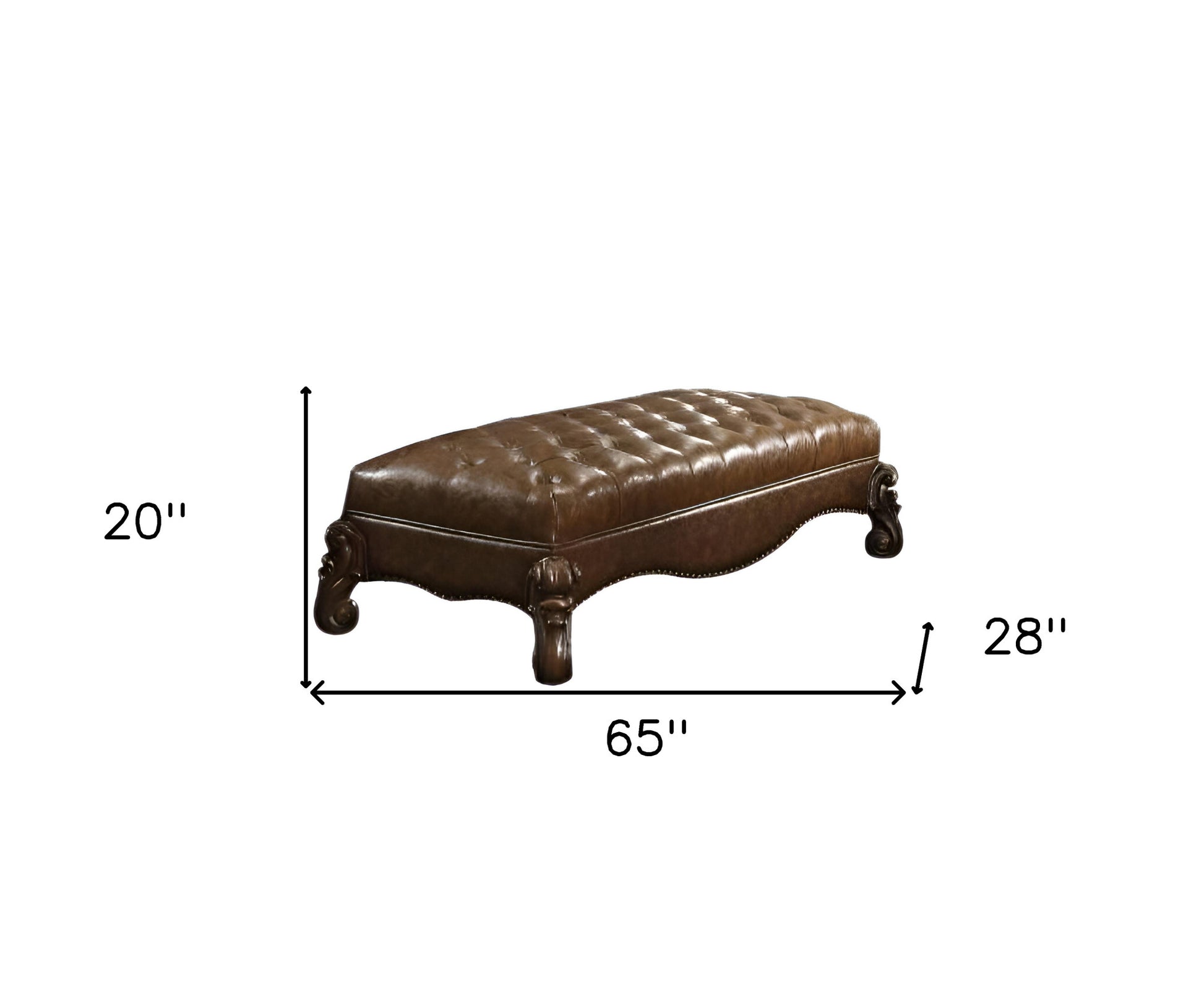 65" Brown Tufted Faux Leather Upholstered Bench-3
