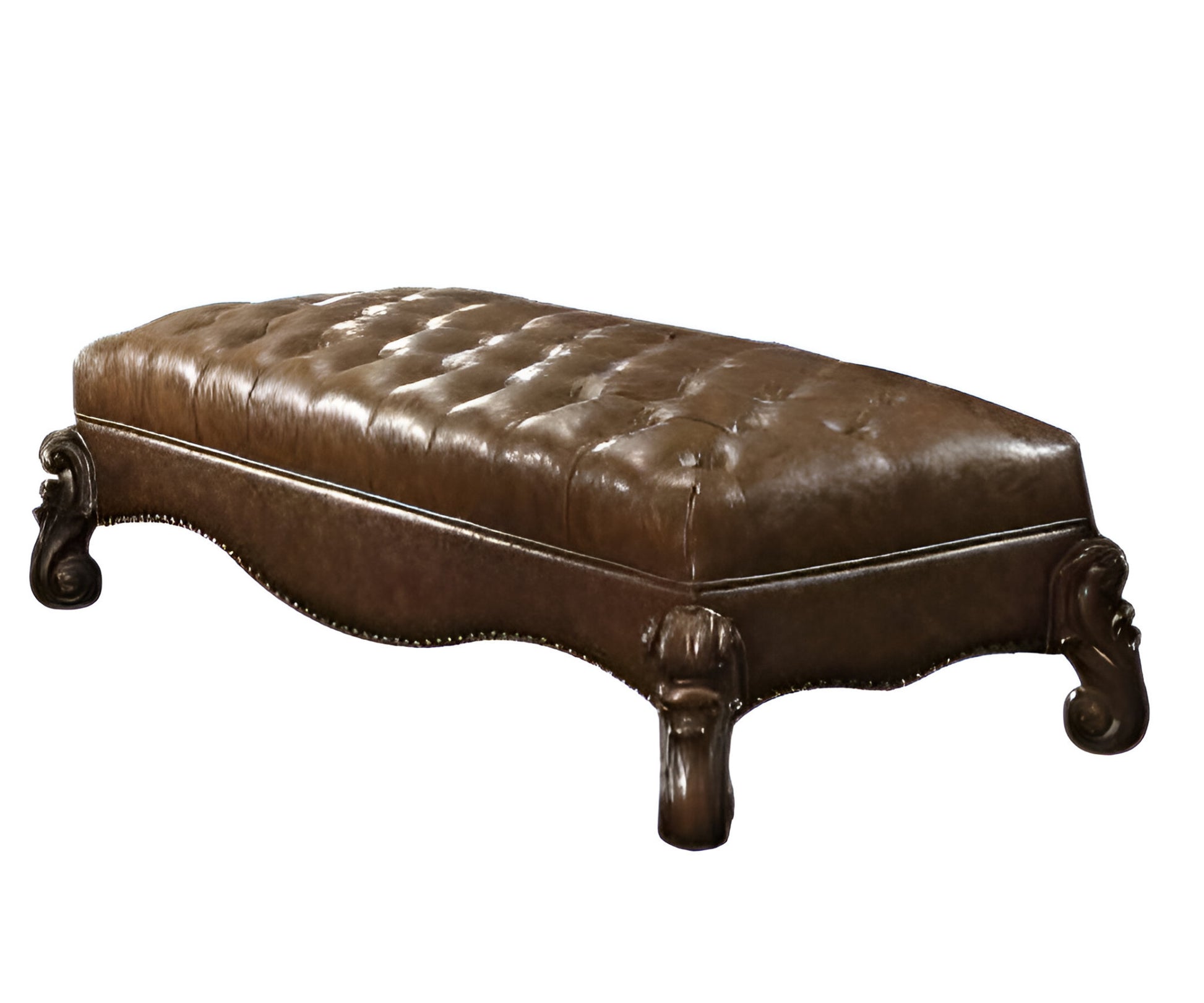 65" Brown Tufted Faux Leather Upholstered Bench-2
