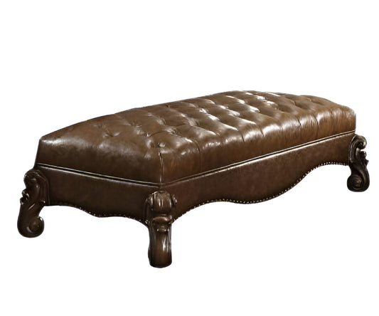 65" Brown Tufted Faux Leather Upholstered Bench-1