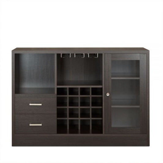 47" Espresso Solid Wood Frame With Five Shelves And Two Drawers-0