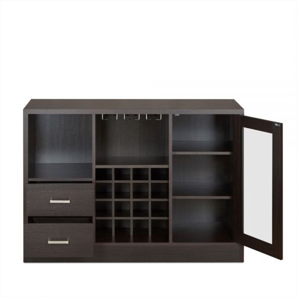 47" Espresso Solid Wood Frame With Five Shelves And Two Drawers-2