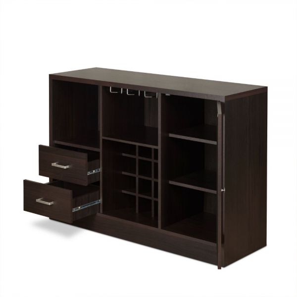 47" Espresso Solid Wood Frame With Five Shelves And Two Drawers-3