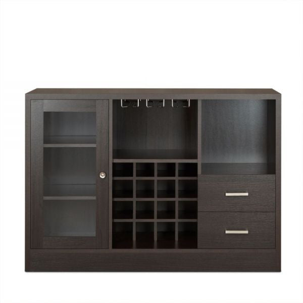 47" Espresso Solid Wood Frame With Five Shelves And Two Drawers-4