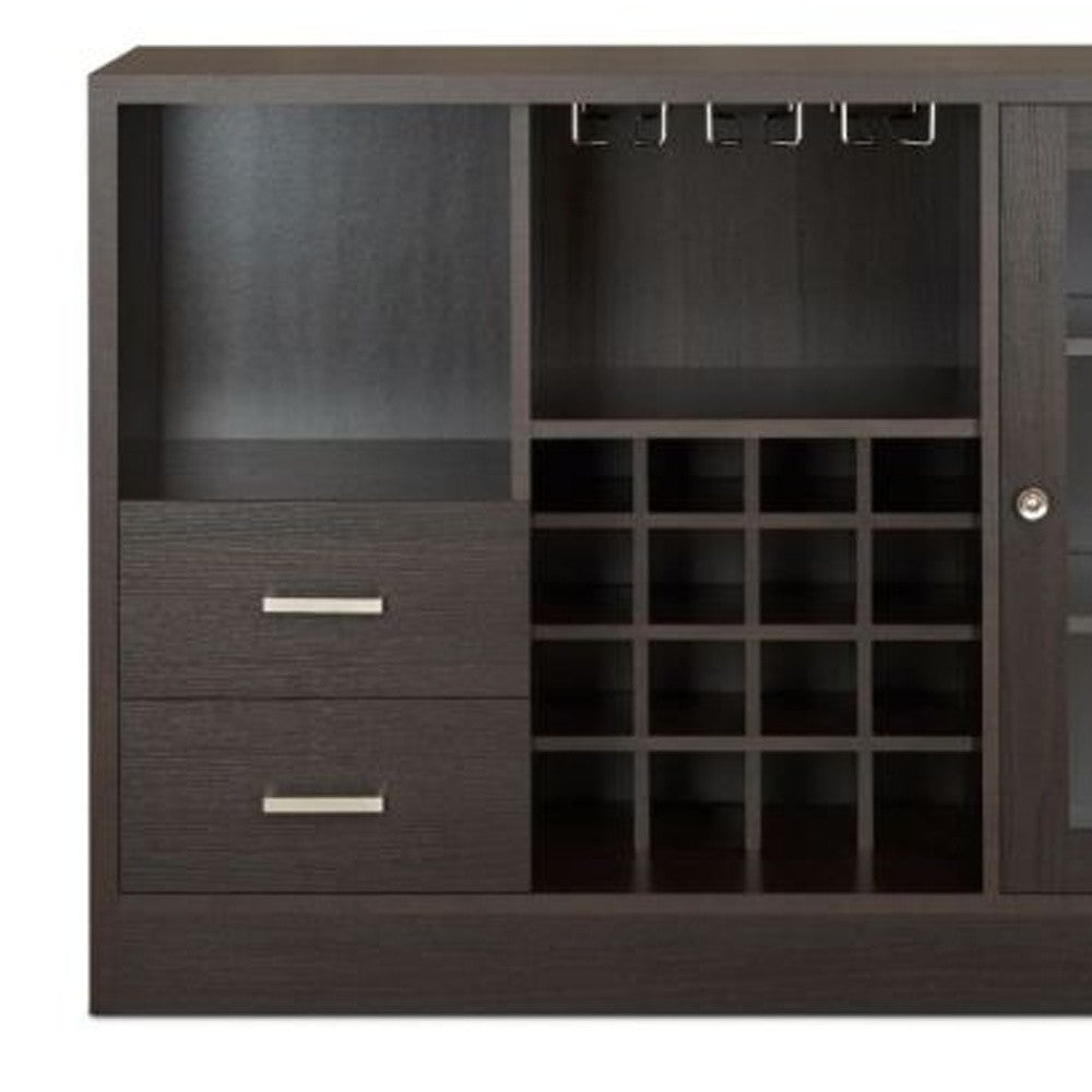 47" Espresso Solid Wood Frame With Five Shelves And Two Drawers-5