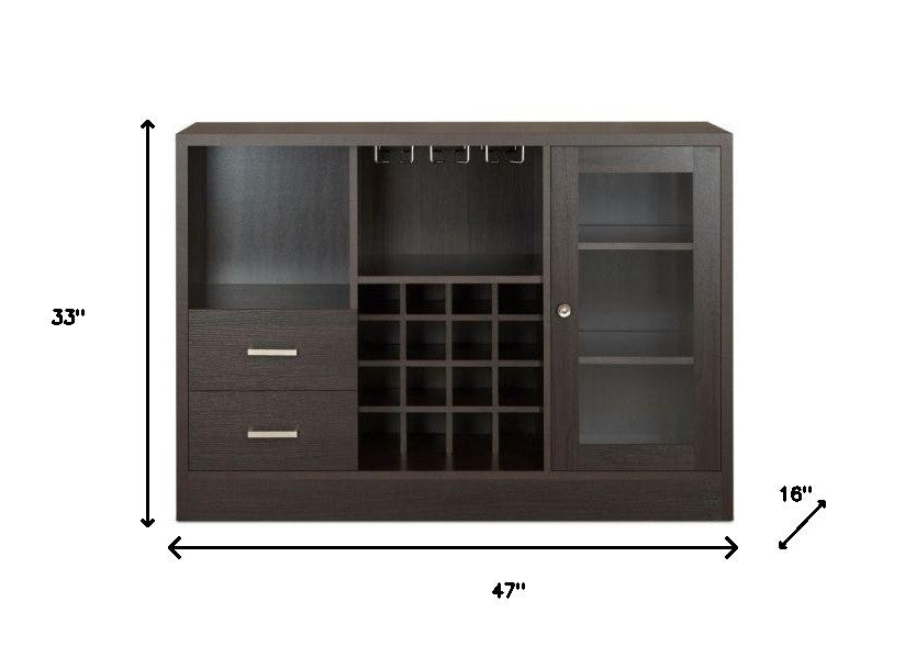 47" Espresso Solid Wood Frame With Five Shelves And Two Drawers-6