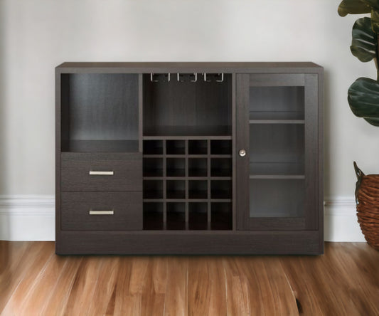 47" Espresso Solid Wood Frame With Five Shelves And Two Drawers-1