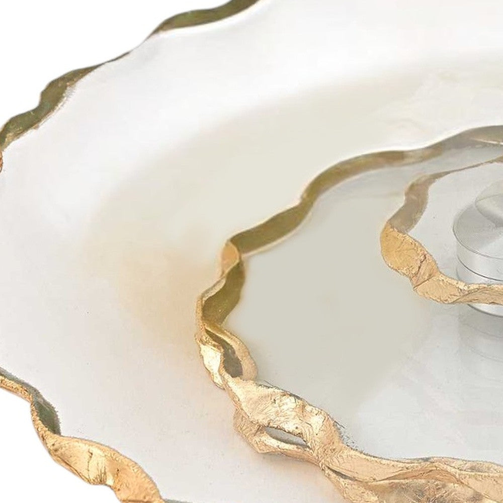 13" Clear and Gold Round Glass Hand Finished Lazy Susan-2