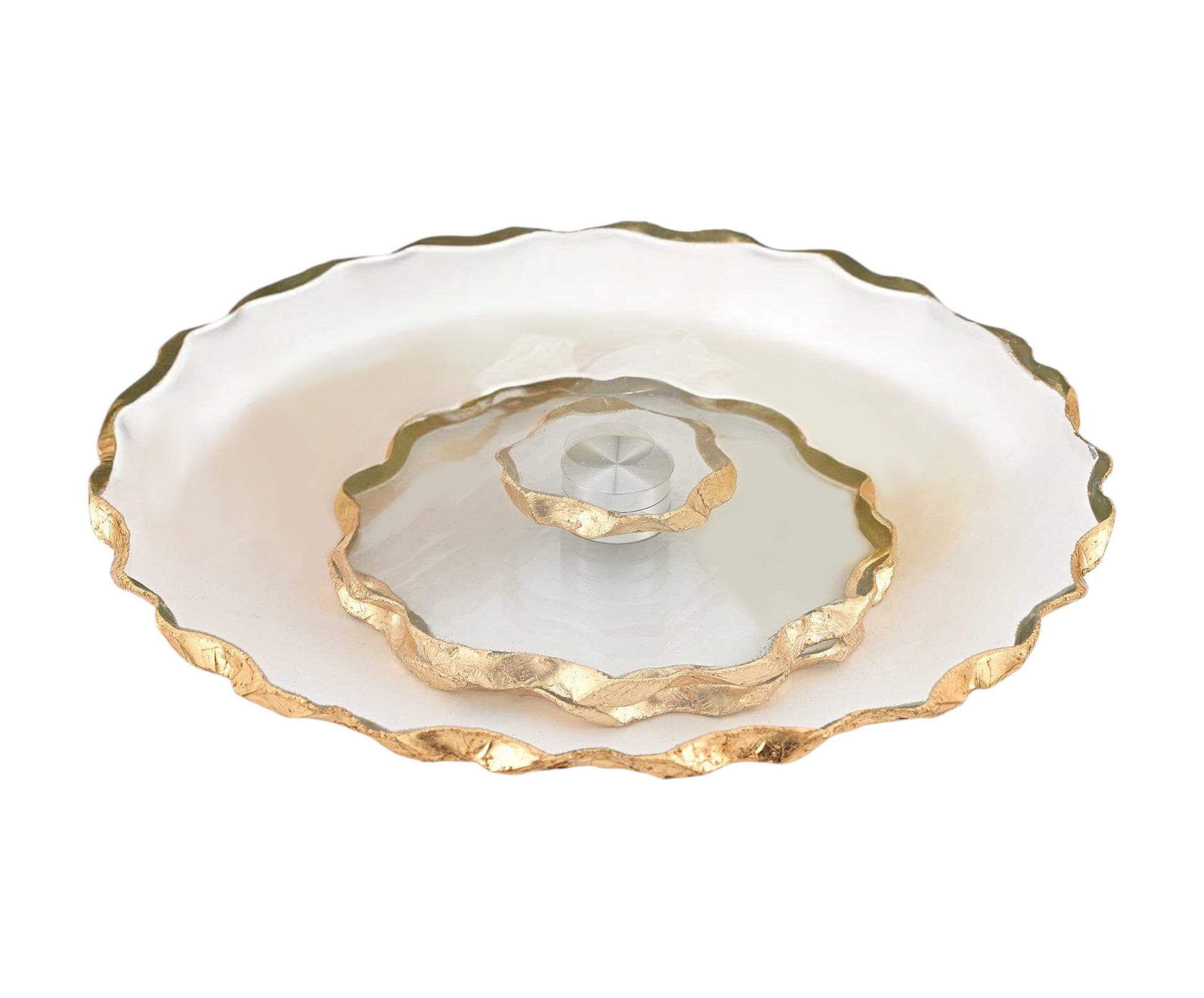 13" Clear and Gold Round Glass Hand Finished Lazy Susan-3