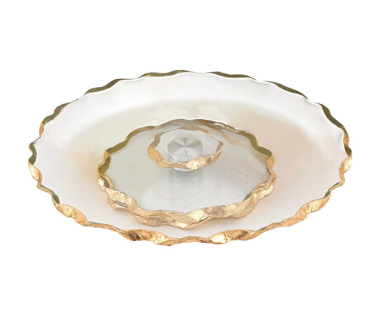 13" Clear and Gold Round Glass Hand Finished Lazy Susan-1